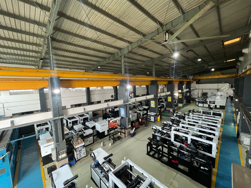 Injection moulding machines being assembled at the Futech Machinery plant in India